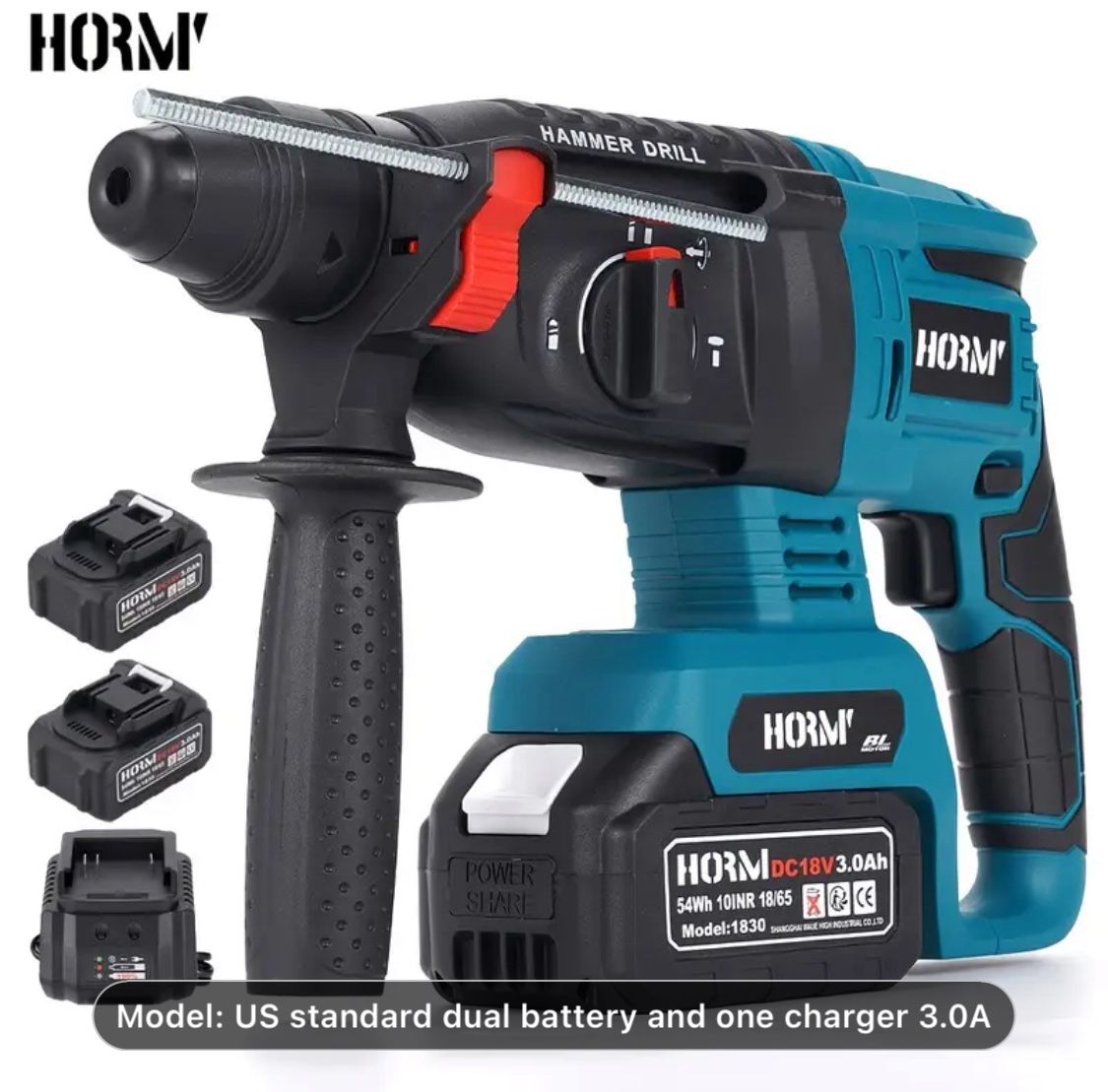 HORMY Electric Hammer 18V Brushless High-power Electric Hammer With Three Functions, Drill,