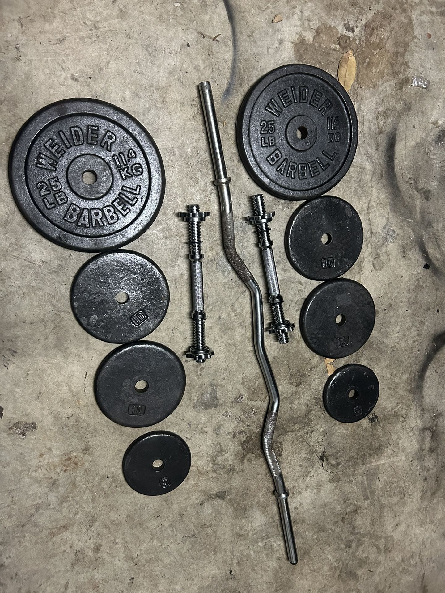 Curl Bar And Dumbbell Handles Plus 100lbs Of 1 Inch Weights Home Gym Complete Set Lifting CrossFit Biceps Triceps