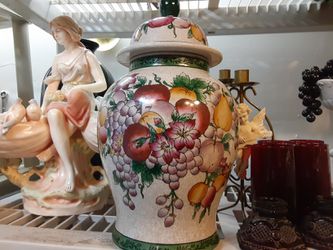 VERY UNIQUE LOOKING VINTAGE Vase Or Jar Very COLORFUL and DETAIL Nice and Round 13 inches Tall