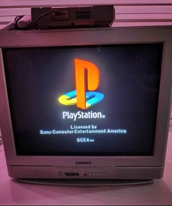 Crt tv and Sony PlayStation PS1 Console with Controller