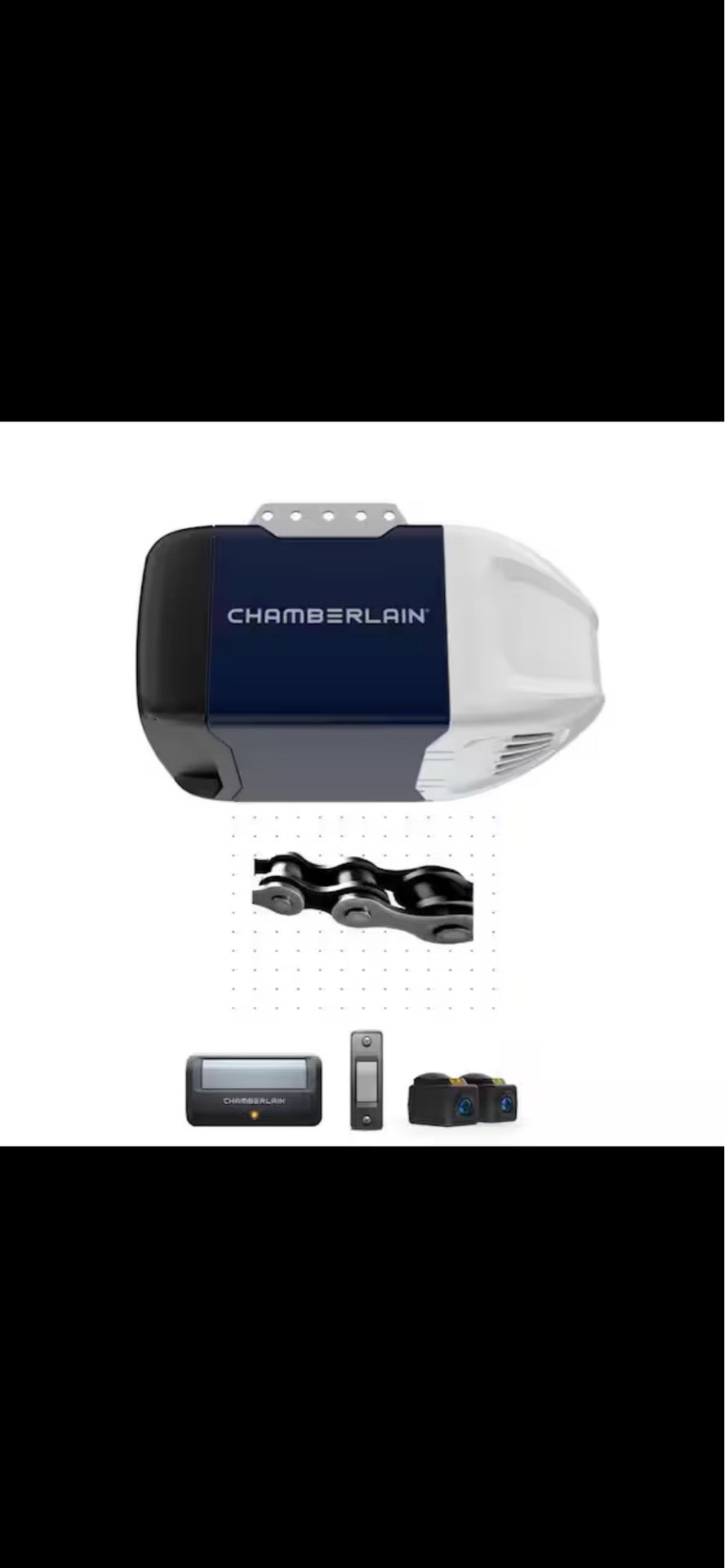 Chamberlain 1/2 HP Heavy-Duty Chain Drive Garage Door Opener (H 8.1”, W 13.4”, D 26.8”) Model #D2101