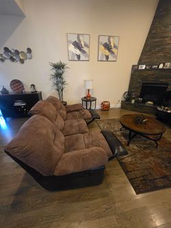 All for $200. good condition 2 sofas reclinables plus 3 used matching tables