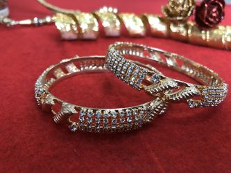 Indian Traditional Gold plated Diamond look stones 2 Bangle set with Antique design Size 2.4
