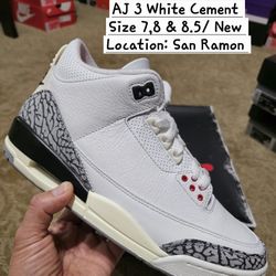 Air Jordan 3, Size 7, 7.5 & 8.5 Men 