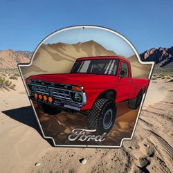 New Ford Red Pickup Truck Metal Wall Sign