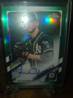 James Kaprielian Rookie Card 2021 Topps Chrome Green Refractor AUTO 42/99 