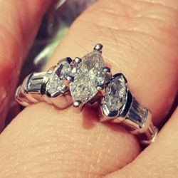  Marquis Diamond Ring With Wedding Band