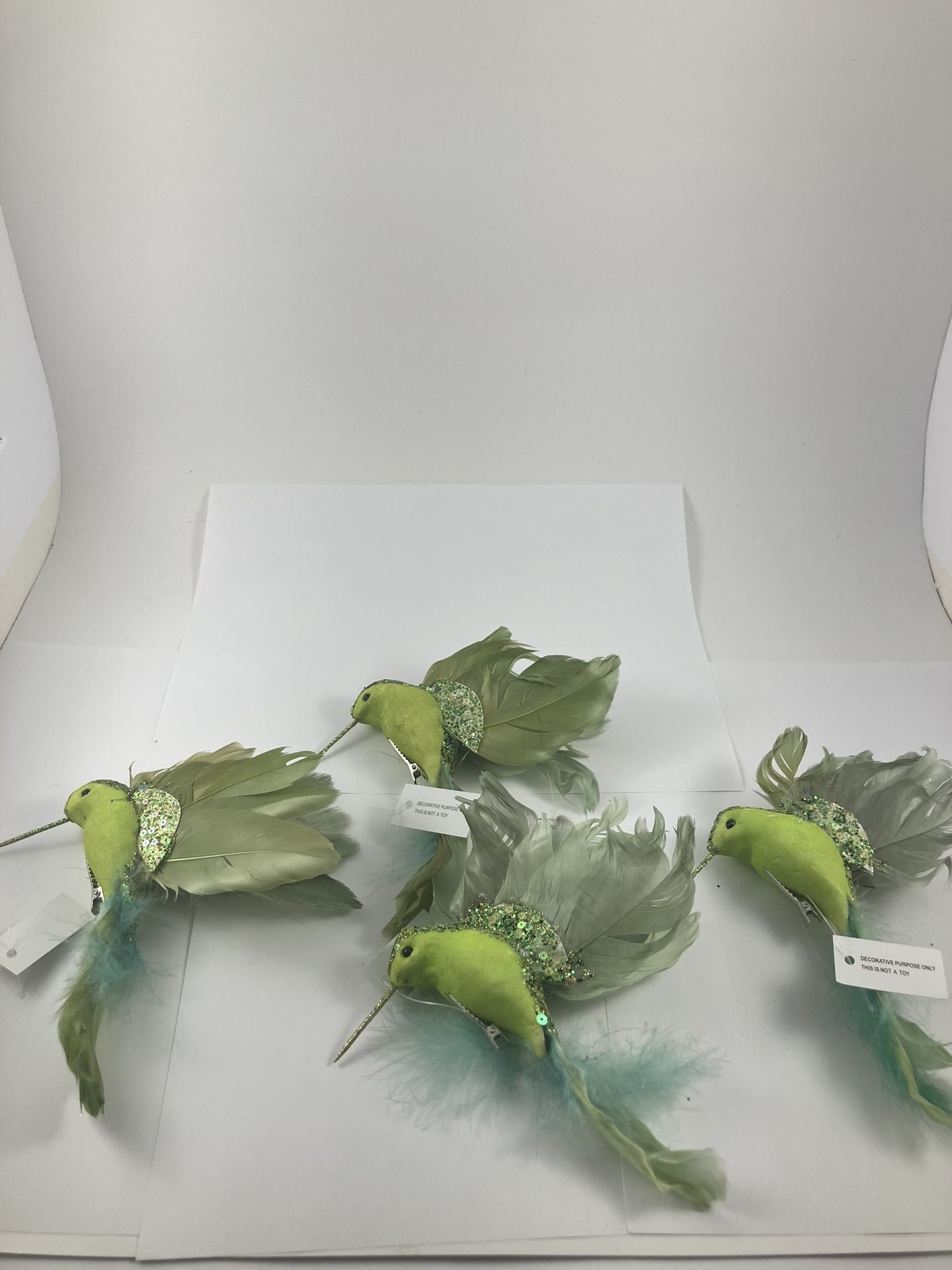 4 Fancy Glitter Hummingbird Clip-On Ornaments – Lime Green $20