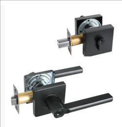 Keyed front door entry lever handle and deadbolt Modern Square Front Door Lock System/77023
