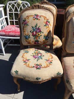 Antique French Wedding needlepoint vintage vanity bedroom chair