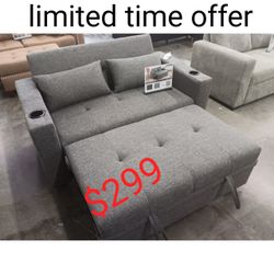 Convertible Loveseat Sofa With Pull Out Bed With Cup Holders  // Limited Time Offer 