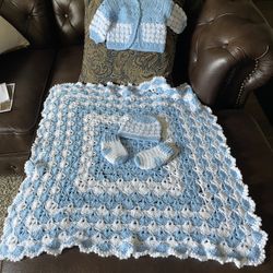 Crocheted, Baby Blankets Dresses, Hats, Booties, And Bandannas