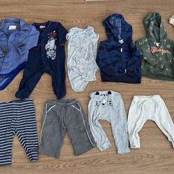 Lot Of 13 Baby Boy Clothes 9 Months Hoodies Pants Green Beige Outfits