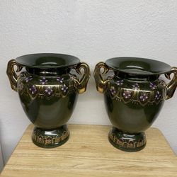 Dark Green Urn Vases—Ceramic Vases With Two Handles(10” x 10” $25 each )