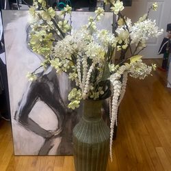 Long Metal Vase With Flowers
