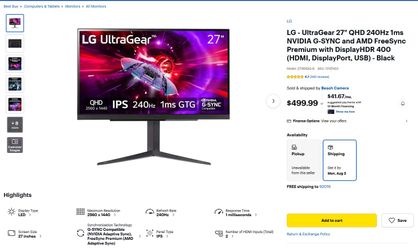 LG UltraGear 27" 1440p 240Hz Gaming Monitor – Like New