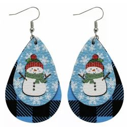 Blue Snowman Christmas Earrings
