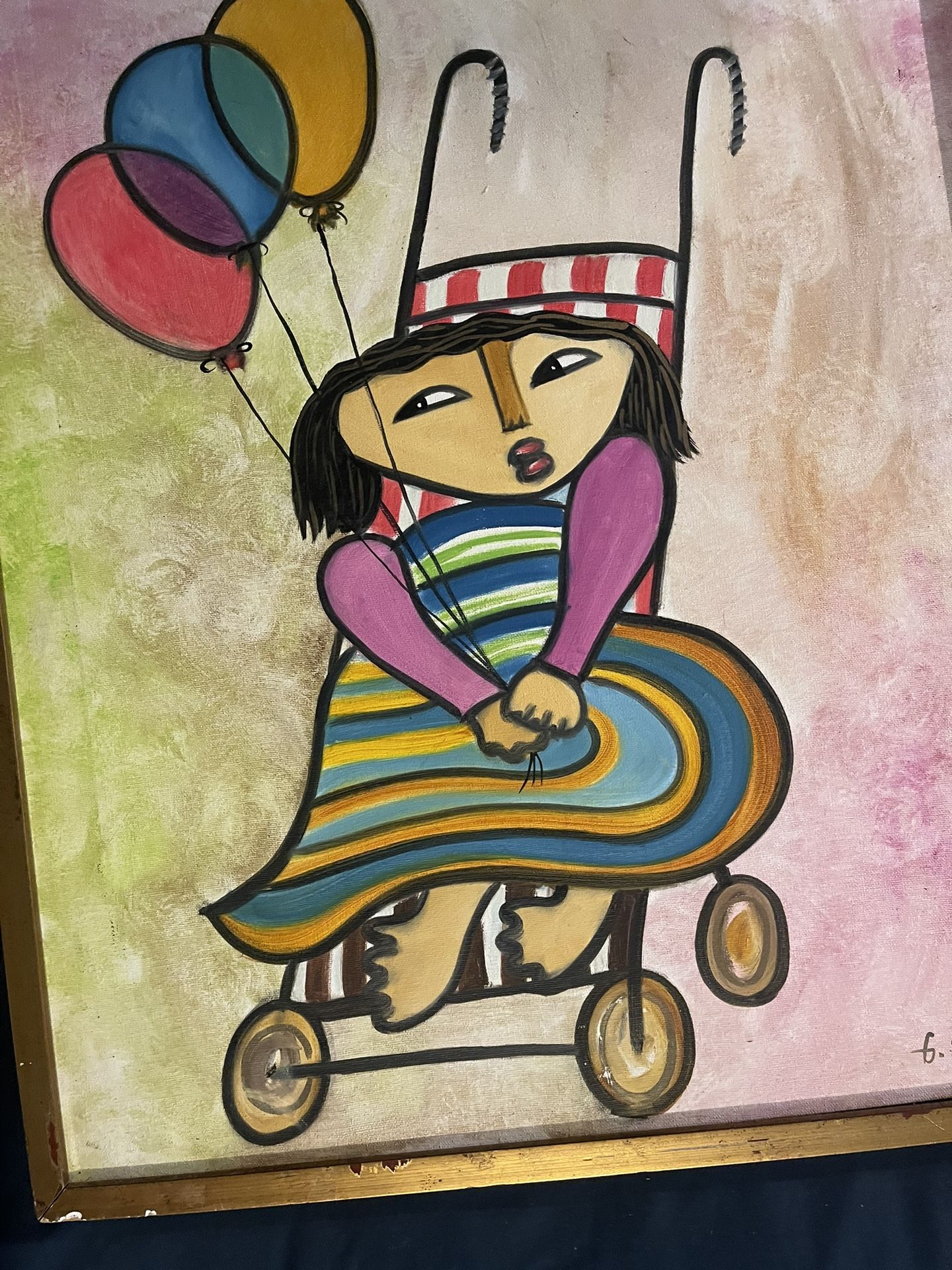 Niña En Coche Del Artista G Serra 18x22