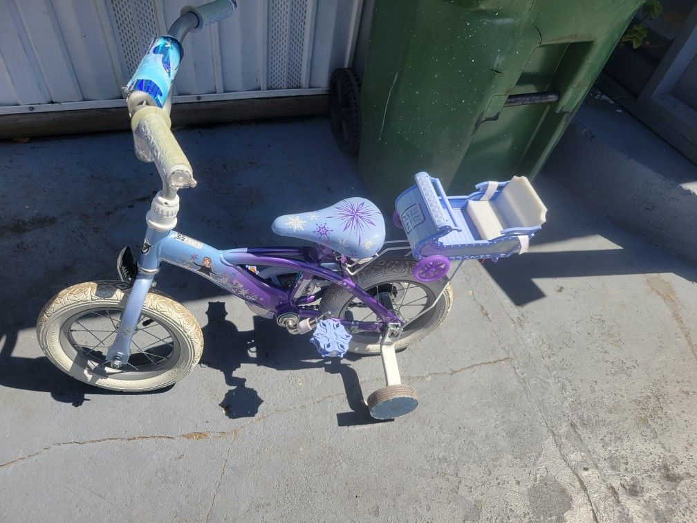 Disney Frozen Bike with Doll Carrier Sleigh, 12" Wheels, Ages 2+ Years, White/Purple by Huffy