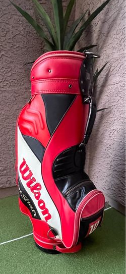 Wilson FatShaft 6-Way Divider Red/White Leather Golf Cart Bag w/7 Zipper Pockets and Rain Cover