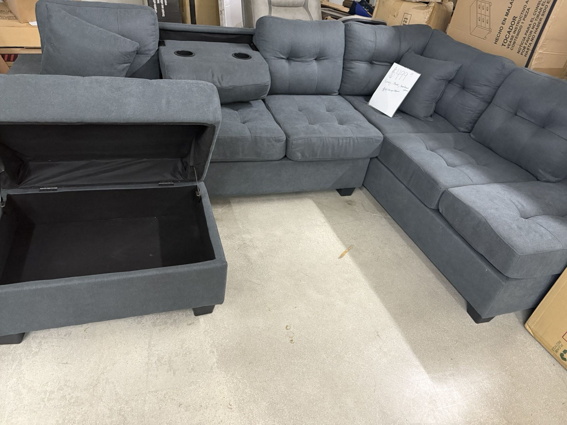 🛋️ NEW Black Or Grey Bargain Comfy Sectional w/Pillows 🚛 Avail 🛋️