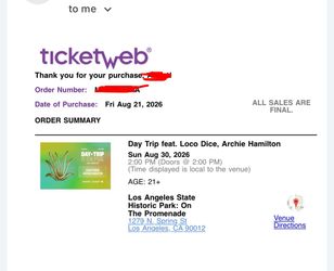 Loco dice - day trip in the park ticket for sale!! 8/30!