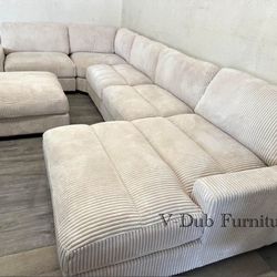 Big Cream Beige Sectional Sofa And Ottoman 