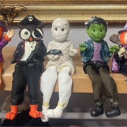 RARE Vintage Halloween Collection: 7 Dangle-Leg Figures + Miniature Cemetery Village Set