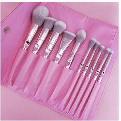 Professional Makeup Brush Set of 10 w/ Pink Cosmetic Brush Bag BRAND NEW