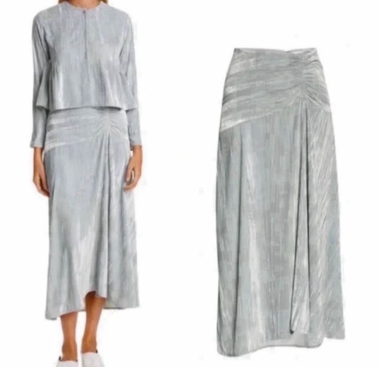 Vince Ruched Velvet Paneled Midi Skirt Pale Sea Glass Size 8 NWT