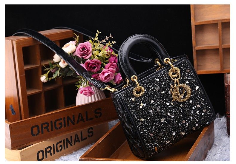 Satin Lambskin Sequin Embroidered Mini Lady Dior Black Multicolor