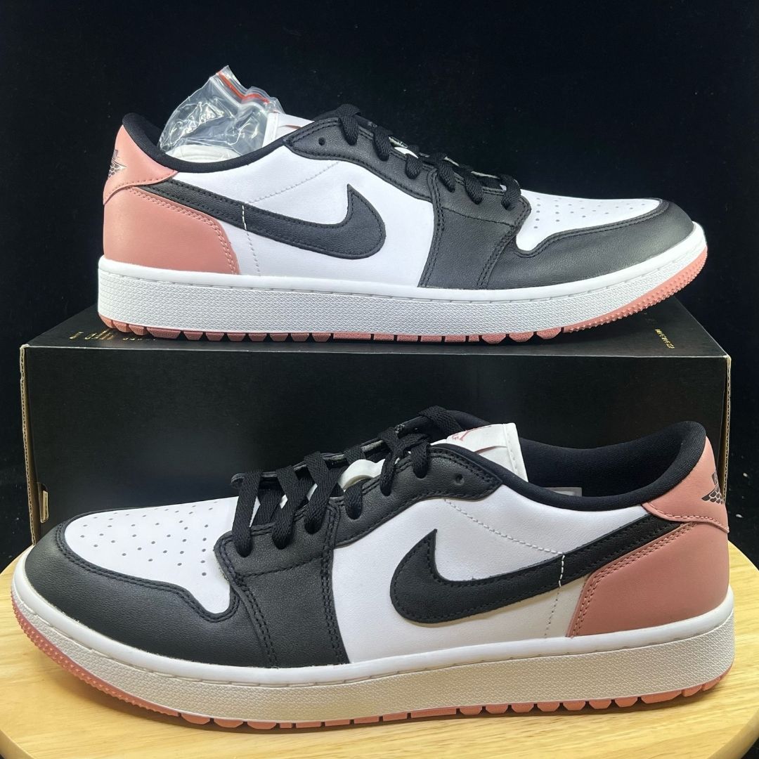 New Mens Nike Air Jordan 1 Low G Golf Shoe White Black Rust Pink Size 12.5