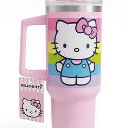 Hello Kitty Pink Stainless Steel Tumbler With Handle And Straw Hot & Cold 40 Oz