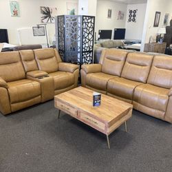 Top Grain Leather Power Reclining Sofa And Loveseat Set