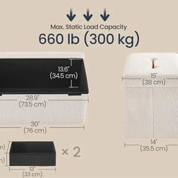 SONGMICS 30" Fleece Storage Ottoman Bench - Cream White