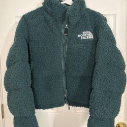 The North Face women’s  High Pile Sherpa Nuptse Short Crop Jacket Green size M