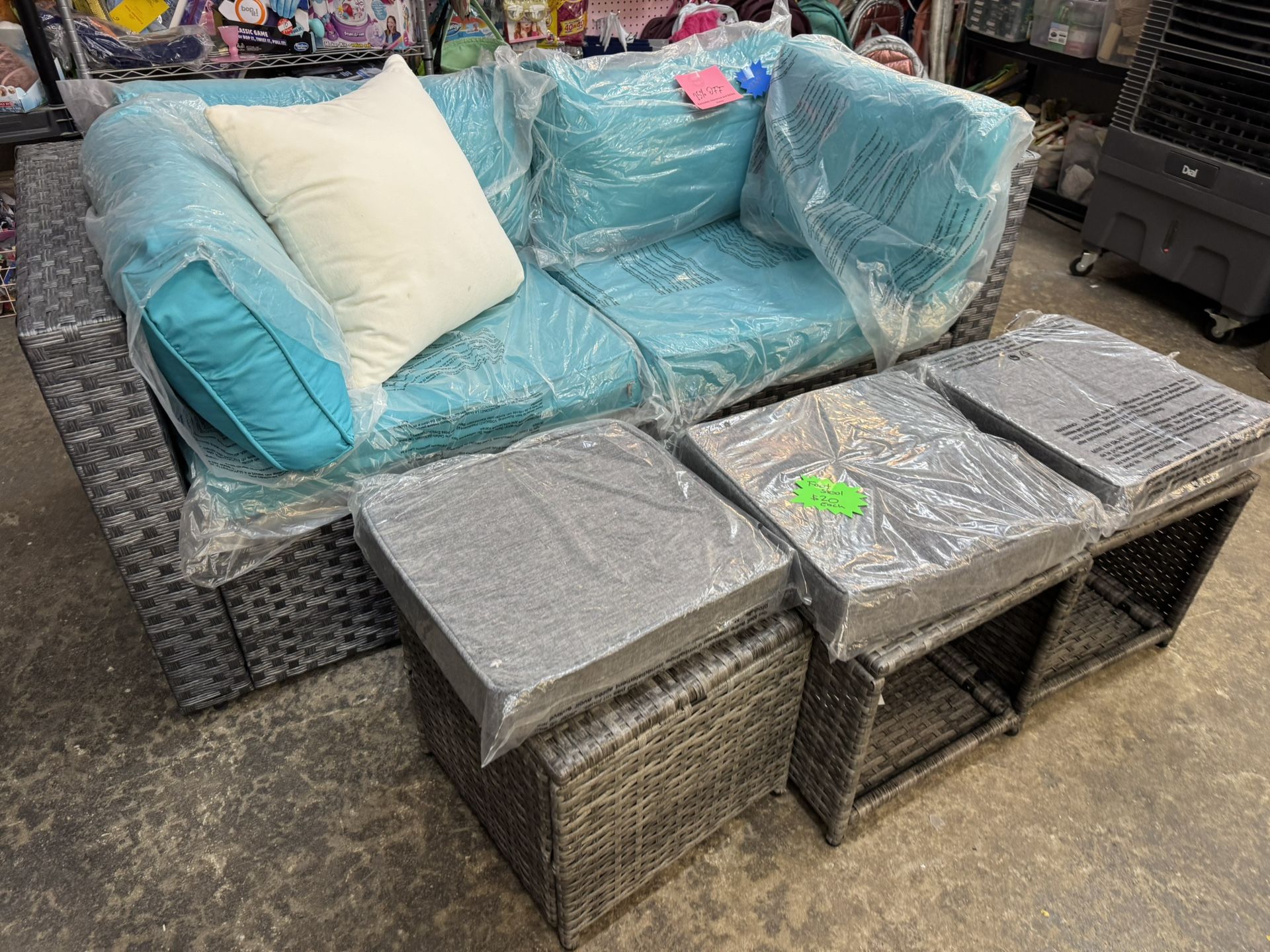 Teal Loveseat New Fully Assembled $239.99 Foot Stools $20 Each