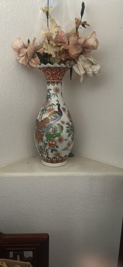 Asian Porcelain Vase with Peacock Design