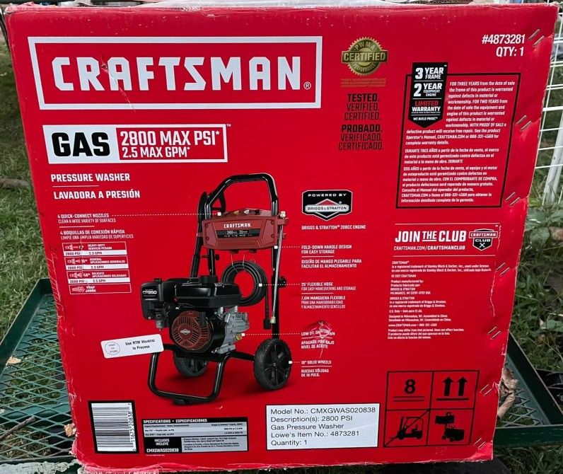 Craftsman 2800 MAX PSI at 2.5 MAX GPM Gas Pressure Washer