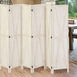 NEW 6-Panel Whitewashed Barn Wood Room Divider + Foldable Rustic Privacy Screen -$170 Retail
