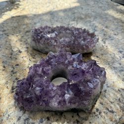 Amethyst Crystals Candle Holders X2