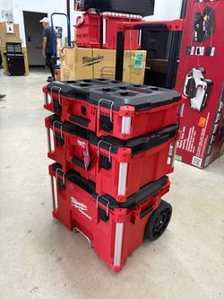 BRAND NEW Shop Milwaukee PACKOUT 22 in. Rolling Tool Box, 22 in. Large Tool Box and 22 in. Medium Tool Box ProSystem Low Profile Handle