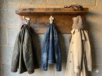 Reclaimed Wood Coat Rack with Vintage Cast Iron Hooks | Rustic Farmhouse Entryway Wall Shelf | Handmade Barnwood Wall Organizer