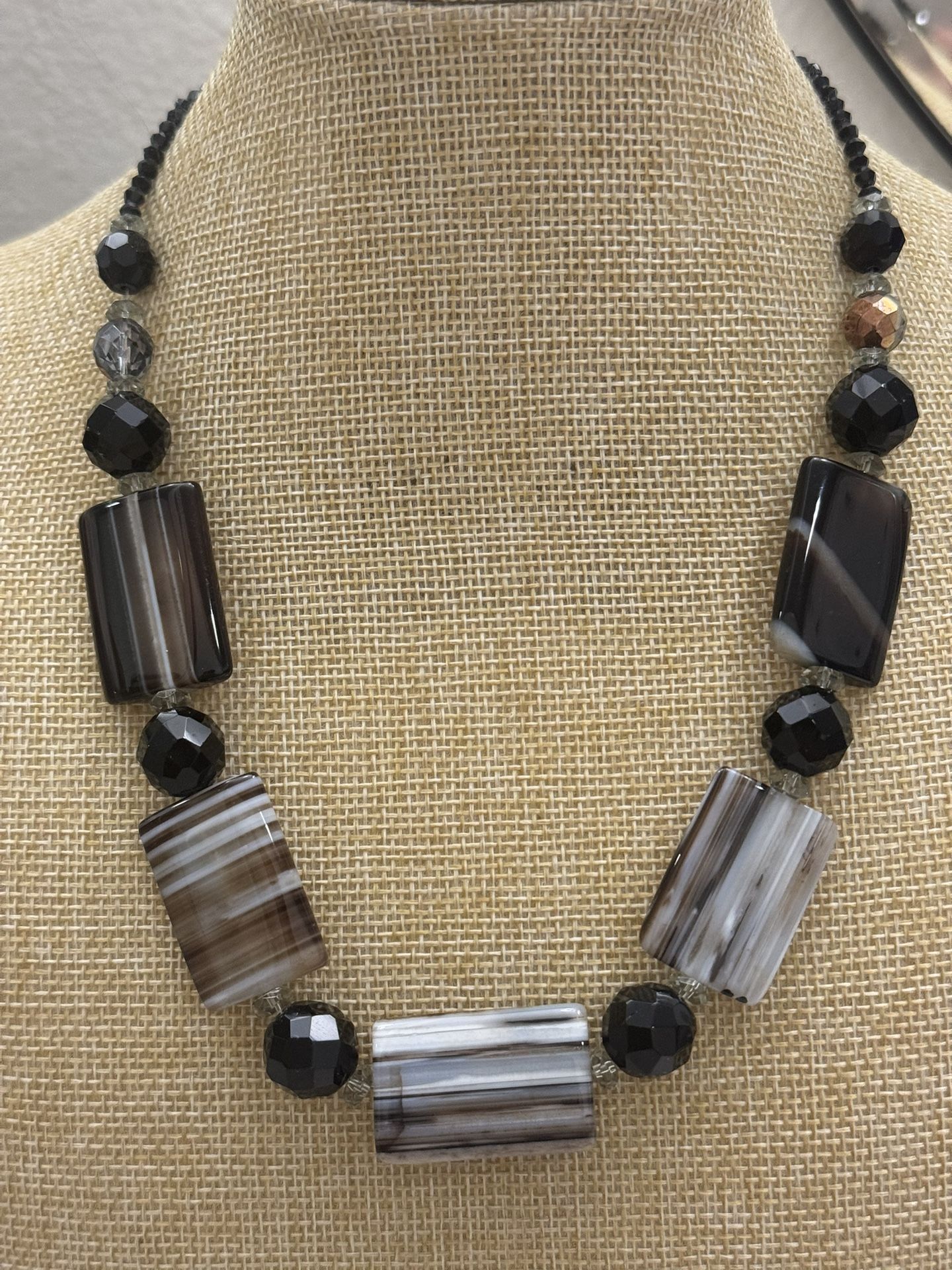 Agate Rectangle Beads Necklace 16.5”+3”.