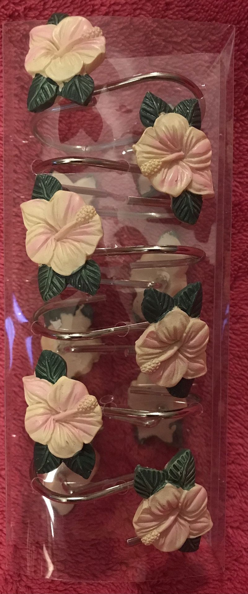 Succulent Flower Set Of 12 Ceramic & Metal Shower Curtain Hooks NEW in Package!
