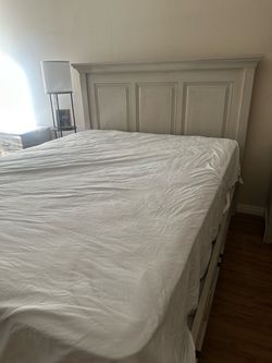 White Wood Bed Frame with Headboard