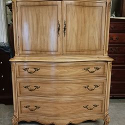 Solid Wooden French Provincial Armoire / Tallboy Dresser