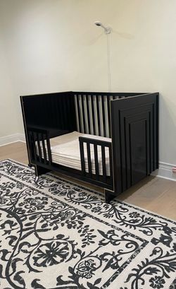 Pottery Barn Art Deco Convertible Crib - Black w/ Gold Detail - Complete Set