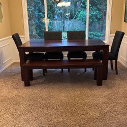 Solid Wood Table With Bench And 4 Upholstered Chairs