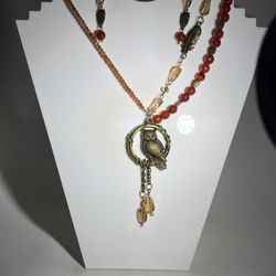 Necklace w Faceted Garnets, Carnelian & Owls